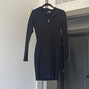 Divided H&M Black Racer Striped Sleeves Fitted Jersey Dress Long Sleeve Stretch